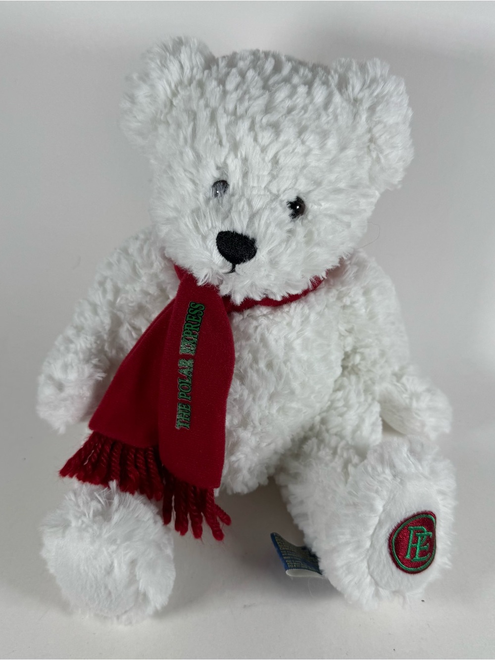 The Polar Express Plush White Bear Beanie Scarf 7.5" Sitting Warner Bros Toy